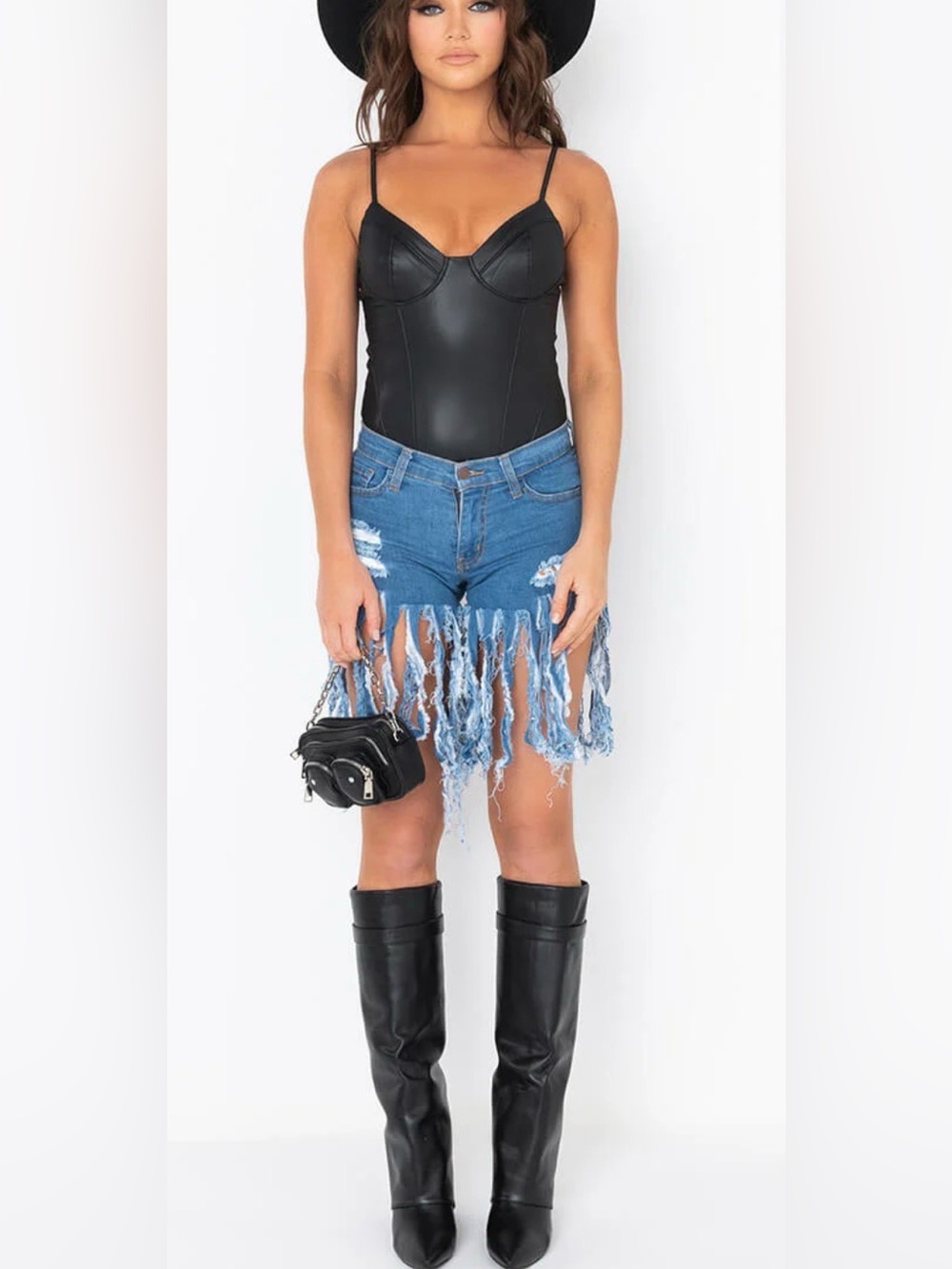 AKIRA Black Faux-Leather One-Piece Bodysuit